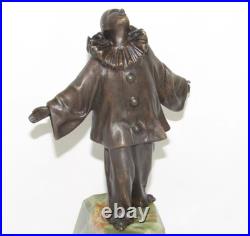 08J13 ANCIENNE STATUE SCULPTURE EN BRONZE ET ONYX PIERROT LA LUNE XIXe SIECLE