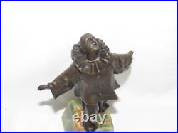 08J13 ANCIENNE STATUE SCULPTURE EN BRONZE ET ONYX PIERROT LA LUNE XIXe SIECLE