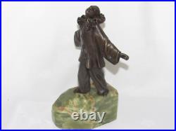 08J13 ANCIENNE STATUE SCULPTURE EN BRONZE ET ONYX PIERROT LA LUNE XIXe SIECLE