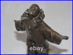 08J13 ANCIENNE STATUE SCULPTURE EN BRONZE ET ONYX PIERROT LA LUNE XIXe SIECLE