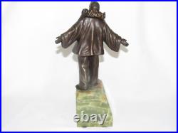 08J13 ANCIENNE STATUE SCULPTURE EN BRONZE ET ONYX PIERROT LA LUNE XIXe SIECLE