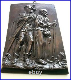 2080 Plaque Bronze 18/19 éme S Couple mendiants / pèlerins d'après Callot
