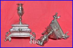 2x BOUGEOIR style RENAISSANCE bronze argenté XIXe 19e siècle candlestick 19th