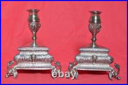 2x BOUGEOIR style RENAISSANCE bronze argenté XIXe 19e siècle candlestick 19th