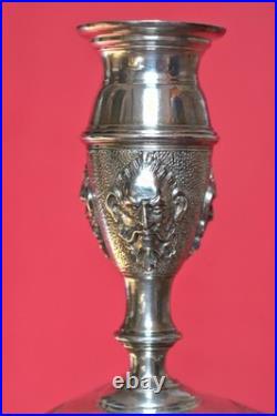 2x BOUGEOIR style RENAISSANCE bronze argenté XIXe 19e siècle candlestick 19th