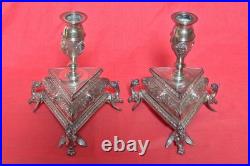 2x BOUGEOIR style RENAISSANCE bronze argenté XIXe 19e siècle candlestick 19th