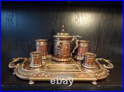 ANCIEN-Nécessaire FUMEUR-BRONZE-TABAC-PLATEAU-XIXe siècle-26.5x46cm-fleur de lys