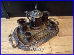 ANCIEN-Nécessaire FUMEUR-BRONZE-TABAC-PLATEAU-XIXe siècle-26.5x46cm-fleur de lys