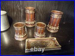 ANCIEN-Nécessaire FUMEUR-BRONZE-TABAC-PLATEAU-XIXe siècle-26.5x46cm-fleur de lys