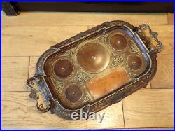 ANCIEN-Nécessaire FUMEUR-BRONZE-TABAC-PLATEAU-XIXe siècle-26.5x46cm-fleur de lys