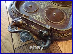 ANCIEN-Nécessaire FUMEUR-BRONZE-TABAC-PLATEAU-XIXe siècle-26.5x46cm-fleur de lys
