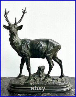 Alfred Dubuccand Cerf, bronze à patine vert-brun anthracite, fin XIXè siècle
