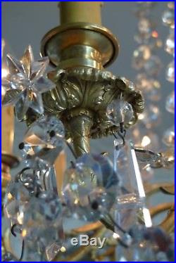 Ancien Lustre A 9 Bras Pampilles Cristal Bronze Napoleon III Fin XIX Siecle