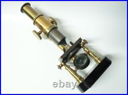 Ancien Microscope monoculaire en bronze dans sa boîte d'origine XIX-XXe siècle