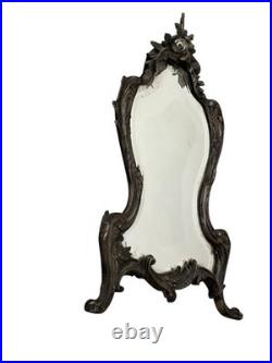 Ancien Miroir De Table bronze baroque XIXe siècle Floral Rococo Decoration