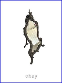 Ancien Miroir De Table bronze baroque XIXe siècle Floral Rococo Decoration Retro
