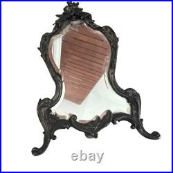 Ancien Miroir De Table bronze baroque XIXe siècle Floral Rococo Decoration Retro