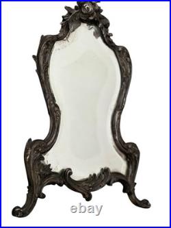 Ancien Miroir De Table bronze baroque XIXe siècle Floral Rococo Decoration Retro