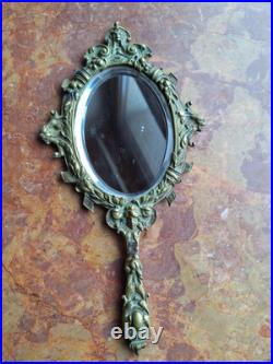 Ancien Miroir Face A Main, En Bronze. XIXe Siècle. Vintage, Déco Rétro