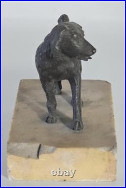 Ancien Presse-Papier en Bronze, Chien d'arrêt Épagneul sur Marbre XIXe siècle