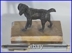 Ancien Presse-Papier en Bronze, Chien d'arrêt Épagneul sur Marbre XIXe siècle