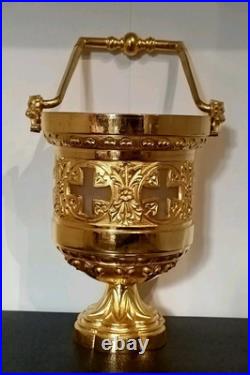 Ancien Sceau Pour Eau Bénite XIXe Siècle Bronze Doré Et Verre