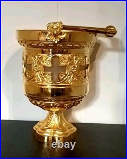 Ancien Sceau Pour Eau Bénite XIXe Siècle Bronze Doré Et Verre