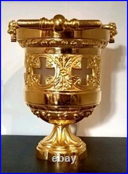 Ancien Sceau Pour Eau Bénite XIXe Siècle Bronze Doré Et Verre
