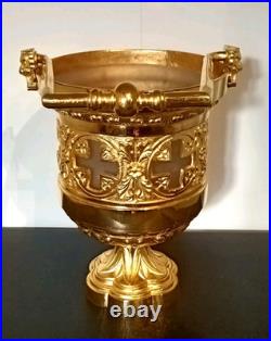Ancien Sceau Pour Eau Bénite XIXe Siècle Bronze Doré Et Verre