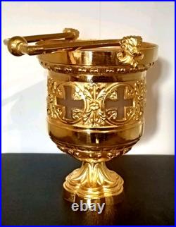 Ancien Sceau Pour Eau Bénite XIXe Siècle Bronze Doré Et Verre