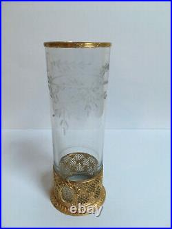 Ancien Vase Rouleau. Napoléon III. Cristal et Bronze Doré. France XIXe siècle