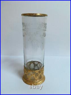 Ancien Vase Rouleau. Napoléon III. Cristal et Bronze Doré. France XIXe siècle