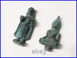 Ancien ensemble de deux Bouddhas miniatures en bronze Asie XIXe siècle ou avant