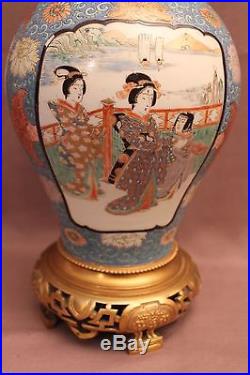 Ancien et grand candélabre Japon porcelaine et bronze XIX siècle (signé)