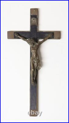 Ancien grand et beau Crucifix en bois et bronze à suspendre XIX-XXe siècle