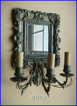 Ancien miroir à applique 3 branches en bronze début XIXe siècle