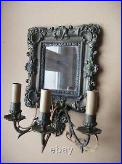 Ancien miroir à applique 3 branches en bronze début XIXe siècle