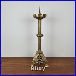 Ancien pique-cierge bronze doré gothique H48 cm XIXe siècle église / autel Ancien pique-cierge bronze doré gothique H48 cm XIXe siècle église / autel