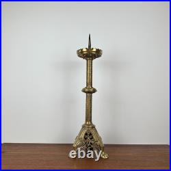 Ancien pique-cierge bronze doré gothique H48 cm XIXe siècle église / autel Ancien pique-cierge bronze doré gothique H48 cm XIXe siècle église / autel