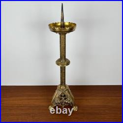 Ancien pique-cierge bronze doré gothique H48 cm XIXe siècle église / autel Ancien pique-cierge bronze doré gothique H48 cm XIXe siècle église / autel