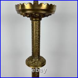 Ancien pique-cierge bronze doré gothique H48 cm XIXe siècle église / autel Ancien pique-cierge bronze doré gothique H48 cm XIXe siècle église / autel