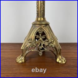 Ancien pique-cierge bronze doré gothique H48 cm XIXe siècle église / autel Ancien pique-cierge bronze doré gothique H48 cm XIXe siècle église / autel