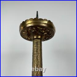 Ancien pique-cierge bronze doré gothique H48 cm XIXe siècle église / autel Ancien pique-cierge bronze doré gothique H48 cm XIXe siècle église / autel