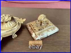 Ancien presse-papiers, bronze et marbre rouge, France, XIXe siècle