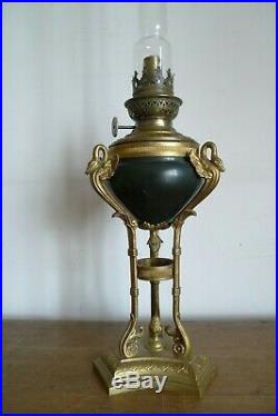 Ancienne Belle Lampe A Petrole Col De Signe Style Empire Fin XIX Siecle