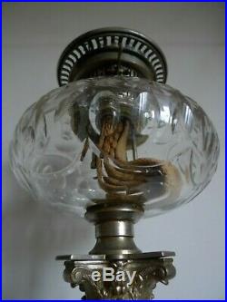 Ancienne Grande Lampe A Petrole A Colonne Hinks & Son Cristal Fin XIX Siecle