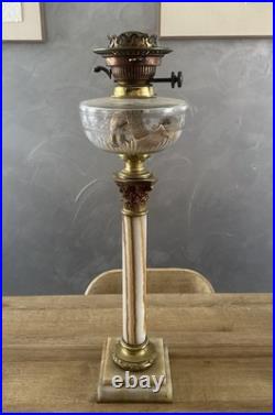 Ancienne Grande Lampe À Pétrole En Marbre Et Bronze XIX eme Siècle