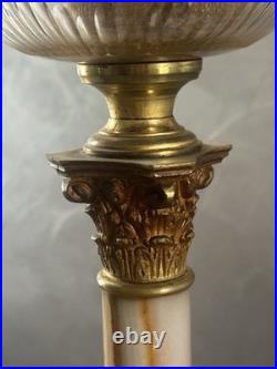 Ancienne Grande Lampe À Pétrole En Marbre Et Bronze XIX eme Siècle