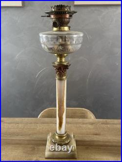 Ancienne Grande Lampe À Pétrole En Marbre Et Bronze XIX eme Siècle