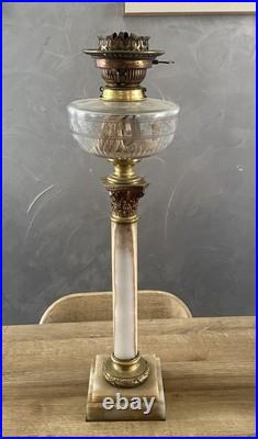 Ancienne Grande Lampe À Pétrole En Marbre Et Bronze XIX eme Siècle
